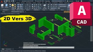 Passage dun dessin de 2D vers 3D sur AutoCAD [upl. by Yesoj72]