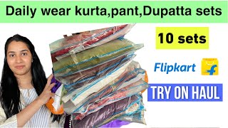 Huge Daily wear kurtapantDupatta sets  Flipkart kurta sets for office and collage  try on Haul [upl. by Aicenert]