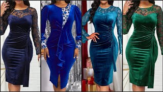 Velvet Holiday Dresses Royal Blue Velvet Long Sleeve Deep V Neck Bow Cocktail Party Dress ROTITA [upl. by Ahsercal990]