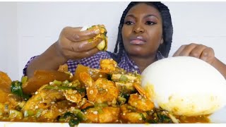 Asmr mukbang okra soup with poundo yam fufu [upl. by Atinev]