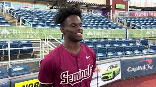 FSU Baseball  Chase Williams on threehit performance in exhibition vs Auburn [upl. by Murial]