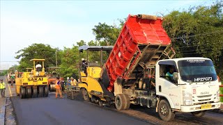 Asphalt Paving Road Construction With Paver Finisher Tandem Roller Self Loader Trucks [upl. by Bristow492]