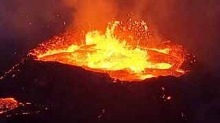 Spatter cone fullfilled of boiling lava Observing from Litlihrutur at night 240723 [upl. by Enirok]