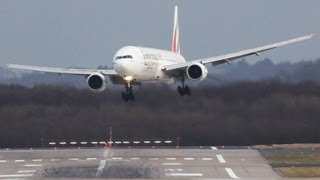 Crosswind LANDINGS during a STORM at Düsseldorf B777 767 757 A330  Storm Andrea [upl. by Notyap]