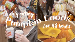 Eating Pumpkin Foods for 48 Hours Challenge  A Twin Vlog [upl. by Tremml]