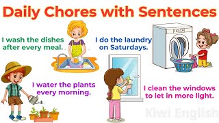 Daily Chores with Sentences  English Action Verbs For Beginner Daily Use  English Sentences [upl. by Elakram]