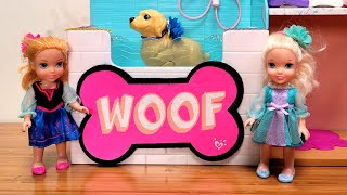 Pet Spa  Elsa amp Anna toddlers  grooming salon  Barbie dolls [upl. by Oirramed]