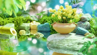 Bamboo Fountain Water Sounds for Stress Relief and Relaxation with Piano Music [upl. by Esirehs]