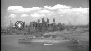 Ship Queen Mary enters New York harbor filled with US Soldiers returning from EuHD Stock Footage [upl. by Cosmo896]