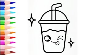 cold coffee drawing painting  coloring for kids easy steps [upl. by Gnauq]