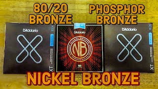 D’Addario 8020 Bronze Phosphor Bronze And Nickel Bronze String Shootout [upl. by Gignac]