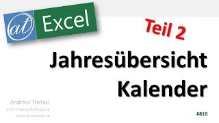 Jahresübersicht in Excel erstellen  Kalender  Teil 2  Feiertage und Kalenderwochen [upl. by Treblih]