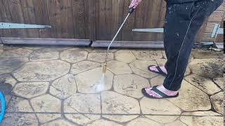 Cleaning a patio with a Wilks 750 petrol pressure washer [upl. by Pegeen]