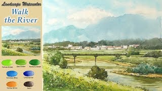 Basic Landscape Watercolor  Walk the river wetinwet Fabriano rough NAMIL ART [upl. by Hplar]