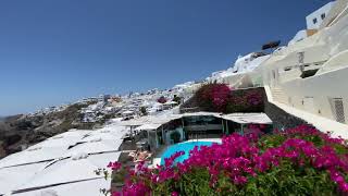 Santorini Canaves Suites Oia Santorini  main pool and restaurant area with Caldera dramatic views [upl. by Hcaz]