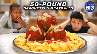 I Made Giant 50Pound Spaghetti And Meatballs For Kalen Allen from Kalen Reacts • Tasty [upl. by Ennylhsa]