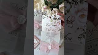 Elegant rosey wedding invitation with vellum wrap ribbon and wax seal [upl. by Anisah]