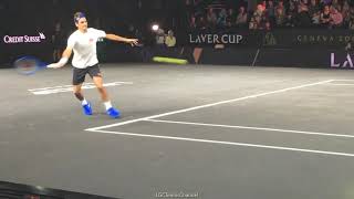 Roger Federer practice Laver Cup 2019 Geneva  Court Level View [upl. by Joash]