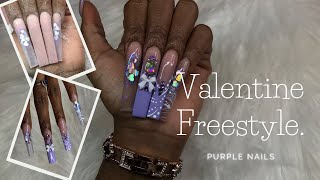 PURPLE FRENCH  ENCAPSULATED HEARTS FREESTYLE NAIL SET 💜 [upl. by Nnaeed]