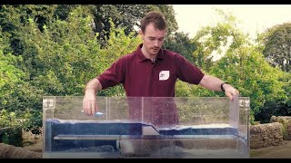 JBA Trust hydraulic flume showing how engineered structures affect flow in rivers full video [upl. by Oinotna]