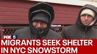 Migrants desperately seek shelter in NYC snowstorm [upl. by Ifen]