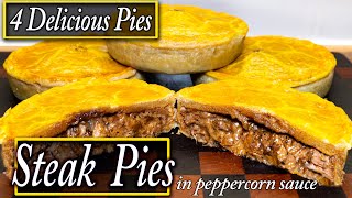 4 Steak Pies n Peppercorn sauce Tastiest individual pies on YouTube [upl. by Ogait]