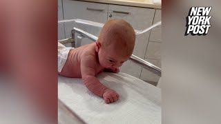 Newborn baby lifts her head and crawls at just 3 days old [upl. by Sackville]