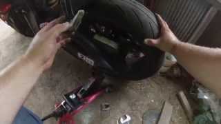 2009 Suzuki GSXR600 rear tire removal [upl. by Lobell]