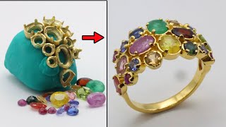 make a unique jewelry  custom made gold ring with 10 types of gemstones [upl. by Enitsrik69]