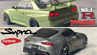 Traxxas R34 Nissan Skyline GTR vs Kyosho MiniZ MK5 Toyota Supra [upl. by Kitti]