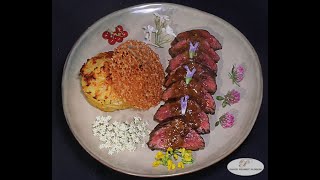 Onglet de bœuf flambé au Floc de Gascogne et millefeuille de pommes de terre [upl. by Akimyt]