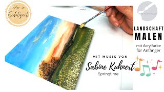 Ganz einfach eine Landschaft malen mit Acryl für Anfänger DIY easy einen Sonnenaufgang malen [upl. by Maxima]