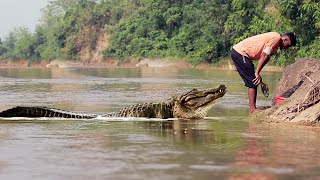 Crocodile Attacks During Fishing Expedition  Giant Nile Crocodile Attack Man Fun made Movie [upl. by Man501]