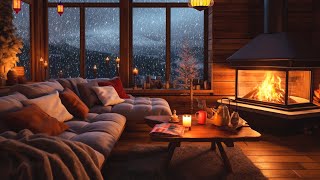 Cozy Winter Cabin With Wind Snowstorm And Crackling Fireplace Ambience To Relax And Sleep [upl. by Swart]