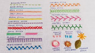 20 Most Important Hand Embroidery Stitches That Everyone Must Learn  Absolute Beginners [upl. by Balkin652]