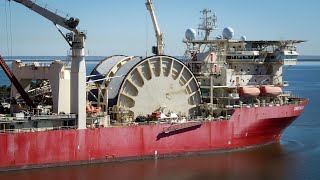 Massive Pipelay Vessel Spooling up Pipe [upl. by Pontius577]