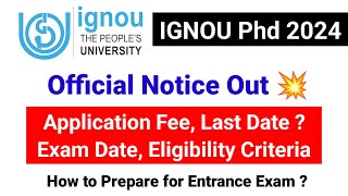 IGNOU PhD 2024  IGNOU PhD Admission Notification 2023 24  PhD Admission  IGNOU PhD 2024 [upl. by Auhesoj]