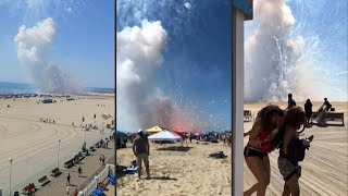 Fuegos artificiales causan susto en playa de Estados Unidos  AFP [upl. by Raymund70]