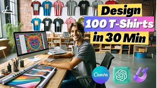 I Made 100 TShirt Designs for Print on Demand in 30 MINUTES [upl. by Gula]