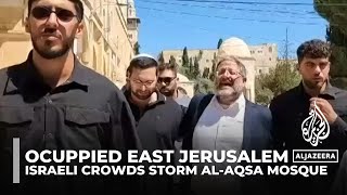 Israeli crowds storm AlAqsa Mosque West Bank villages on Jewish holiday [upl. by Edroi985]