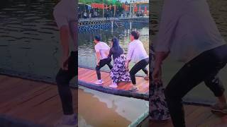 How long can you hold on to the water swing bridge challenge😄waterpark shorts [upl. by Leong]