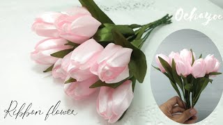 Diy easy satin ribbon flower tulips [upl. by Prestige]