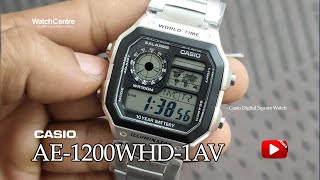 AE1200WHD1AV Casio Digital Square Stainless Steel Wrist Watch with World Time illuminator [upl. by Nuoras]