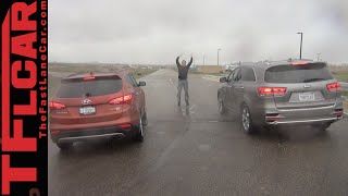 2016 Kia Sorento vs Hyundai Santa Fe Mashup Drag Race Review [upl. by Sevein556]