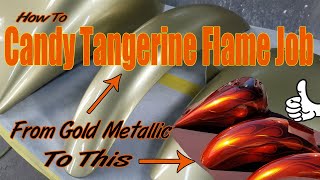 How To Custom Paint a Candy Tangerine Base and Flame Job on a Motorcycle using House of Kolor Kandy [upl. by Nodyl]