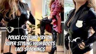 STYLING Leather Worlds Police Costume ANN SUMMERS HouseofCB Leather Coat Overknee HighBoots Stocking [upl. by Anayaran545]