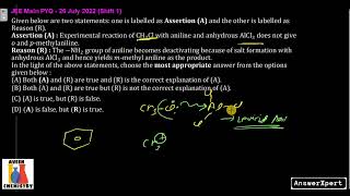 Assertion A Experimental reaction of CH3Cl with aniline and anhydrous AlCl3 does not give o and p [upl. by Oiligriv505]