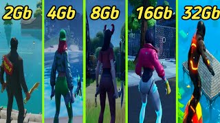 Fortnite 2gb ram vs 4gb ram vs 8gb ram vs 16gb ram vs 32gb ram [upl. by Mook]