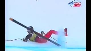 Alpine Skiing  2006  Mens Downhill  Gruber crash in Garmisch [upl. by Nnaitak]