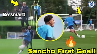 Jadon Sancho Scores First Goal at Chelsea Training 🔥Sancho First Training at Cobham [upl. by Frants]